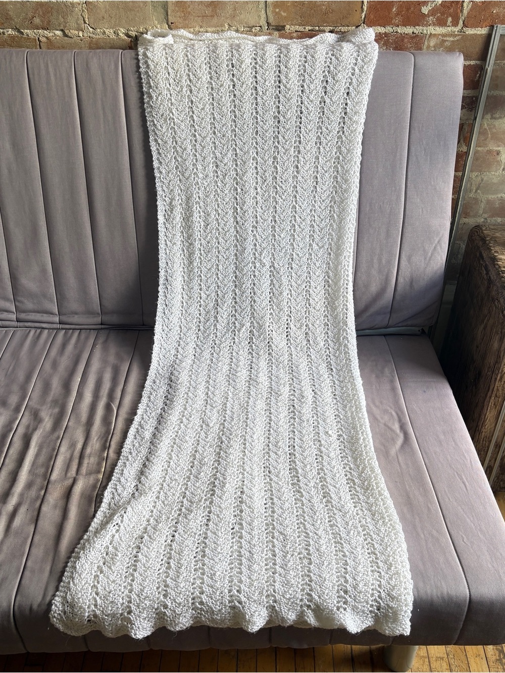 Handmade Large White Crochet Throw Blanket Home Accent